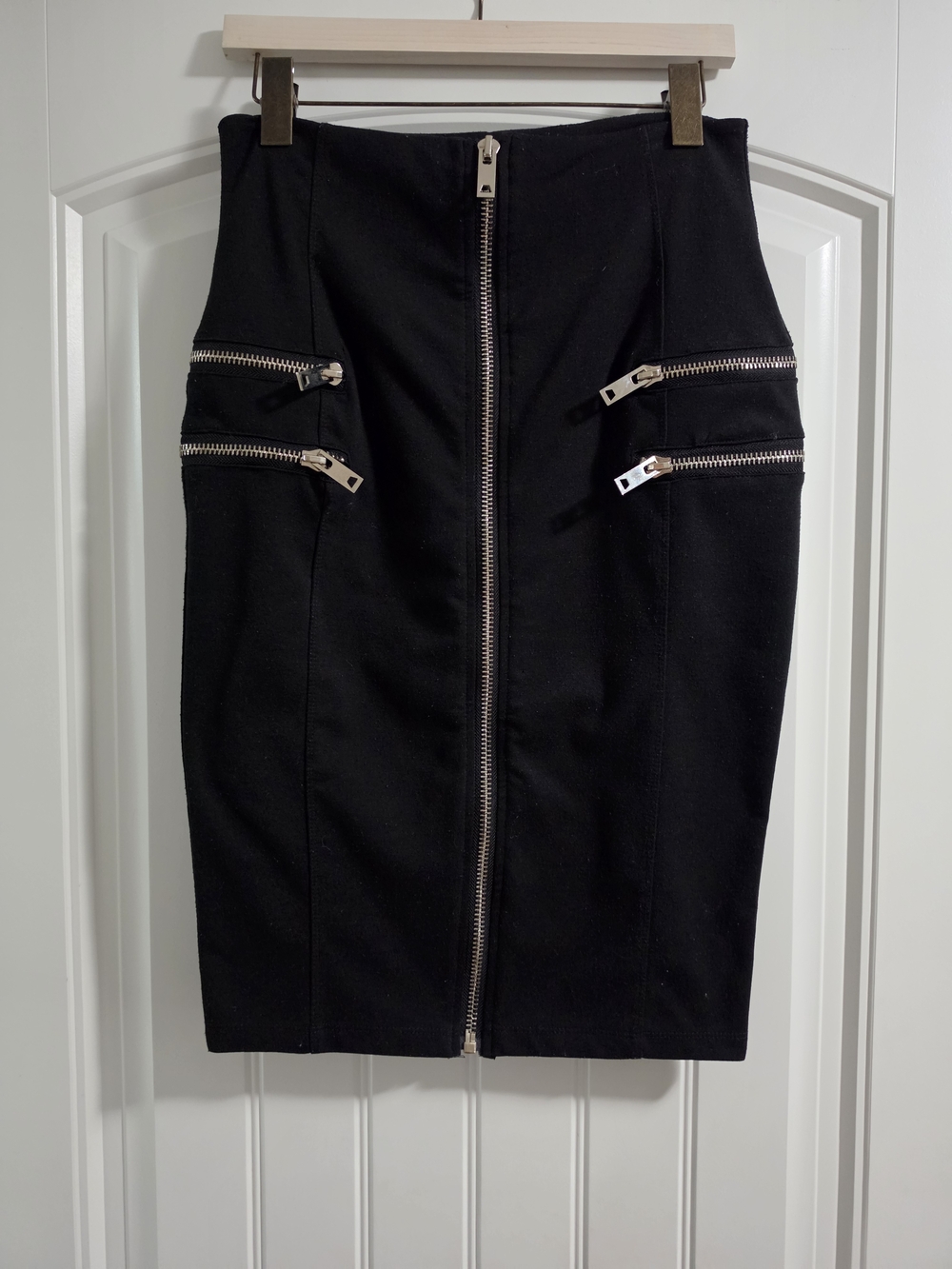 Connection 18 Black Pencil Skirt with Silver Zipper Accents